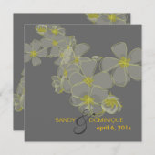 プルメリアの色、灰色の黄色の黒 招待状 (正面/裏面)