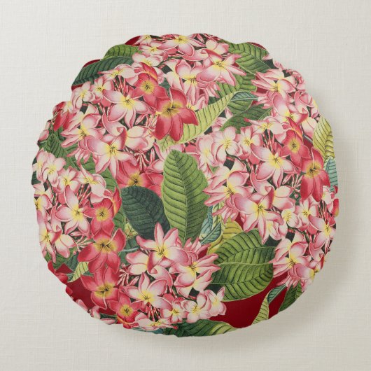 プルメリアの花の花の熱帯円形の枕 ラウンドクッション (正面)