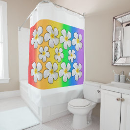 プルメリアの花を虹色に シャワーカーテン