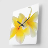 プルメリアの花ハワイアンホワイトイエローフランジパニ スクエア壁時計 (傾斜)