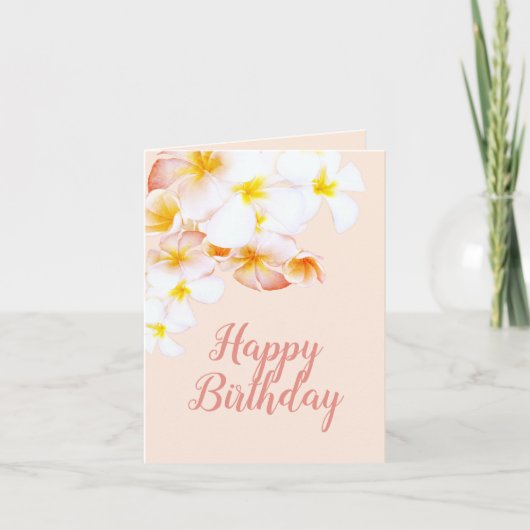 プルメリアの花 ハワイアン フラギパニ お誕生日おめでとう カード (正面)