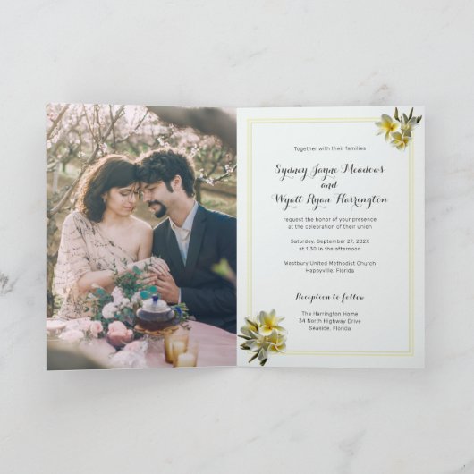 プルメリアイエロ結婚ーの愛のお祝い折り畳み 招待状 (内部)