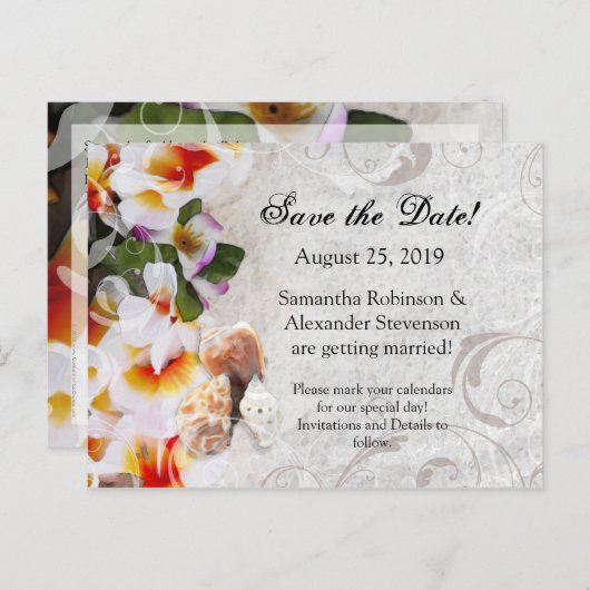 プルメリアオーキッドレイサンドビーチ日付カードを保存 案内ポストカード (正面/裏面)