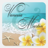 プルメリアスターフィッシュビーチトロピカルハワイの好意 スクエアシール (正面)