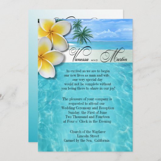 プルメリアスターフィッシュビーチ結婚ハワイアン 招待状 (正面/裏面)