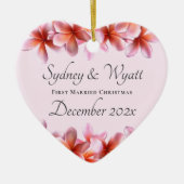 プルメリアハワイアンハート初めてのクリスマス 結婚した セラミックオーナメント (正面)