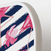 プルメリアフラミンゴネイビーブルーガーリー花 ピックルボールラケット (左詳細)