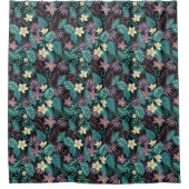 プルメリアフラワーエメラルドグリーン熱帯葉 シャワーカーテン (正面)