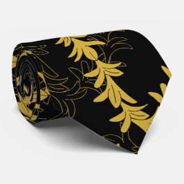プルメリアフローラレイガーランドパターンブラック結婚ズ ネクタイ