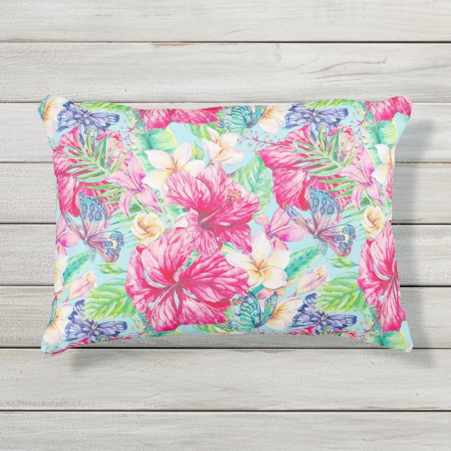 プルメリア中国のハイビスカスフォージョチョウ アウトドアクッション (正面)