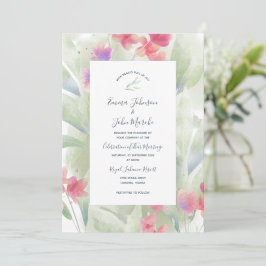 プルメリア水彩 招待状 (スタンド正面)