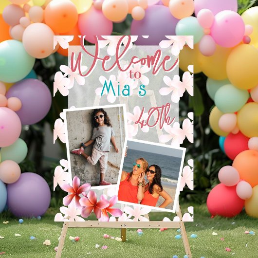 プルメリア花写真誕生日パーティーへようこそ アクリルサイン