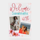 プルメリア花写真誕生日パーティーへようこそ アクリルサイン (正面)