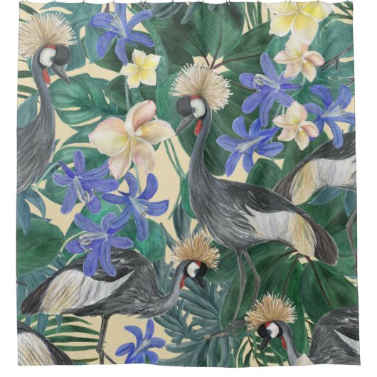 プルメリア青い花、水色シームレス。 シャワーカーテン (正面)