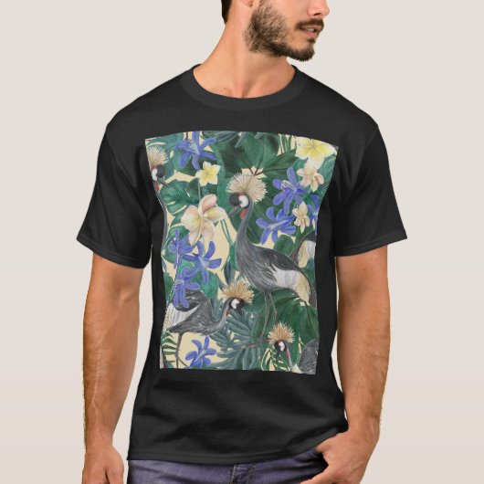 プルメリア青い花、水色シームレス。 Tシャツ (正面)