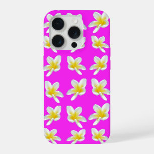 プルメリア ブラッシュ: ピンクの背景に黄色いプルメリアの花 iPhone 15 PROケース
