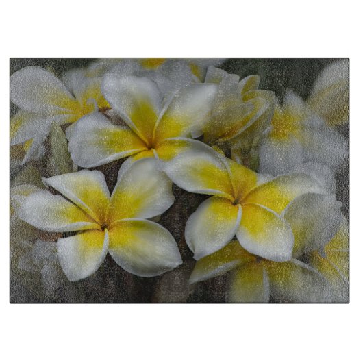 プルメリア、黄色い花の写真 カッティングボード (正面)