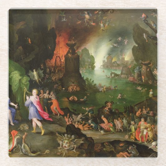 プルートに遊ぶハープを持つオルペウス ガラスコースター (正面)