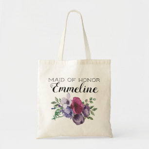プルームパープルの花とグリーンを使ったメイド・オブ・オナーのデザイン トートバッグ