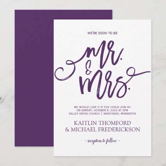 プルーム/紫の結婚式招待状 | ブラシスクリプト 招待状 (正面/裏面)