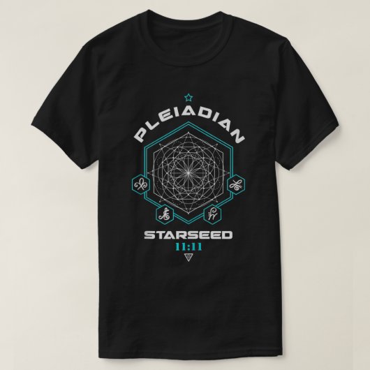 プレアディアン星種ライトコード神聖なジオメトリ1111 Tシャツ (デザイン正面)