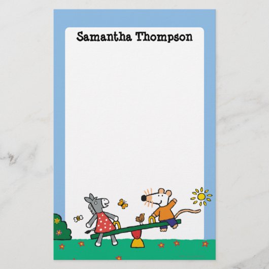 プレイグラウンドでのメイジーとドティシーソー 便箋 (正面)