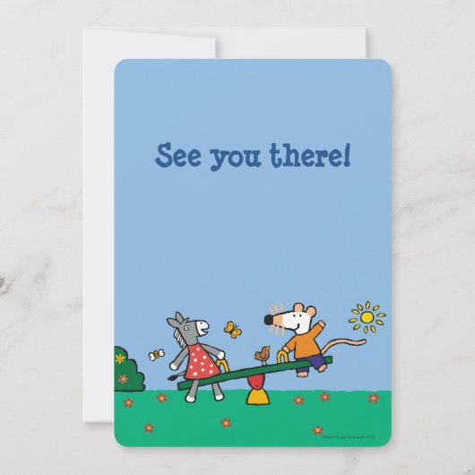 プレイグラウンドでのメイジーとドティシーソー 招待状 (裏面)