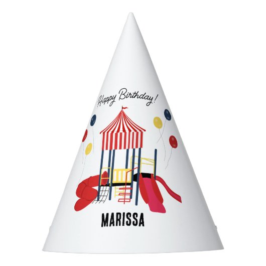 プレイグラウンドキッズボーイズガールズ誕生日名前をカスタムする パーティーハット (正面)