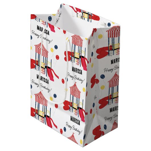 プレイグラウンドキッズボーイズガールズ誕生日名前をカスタムする ミディアムペーパーバッグ (正面アングル)