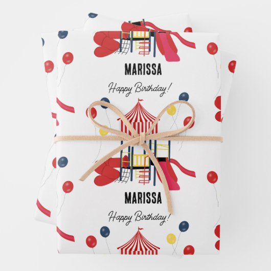 プレイグラウンドキッズボーイズガールズ誕生日名前をカスタムする ラッピングペーパーシート (インサイチュ)