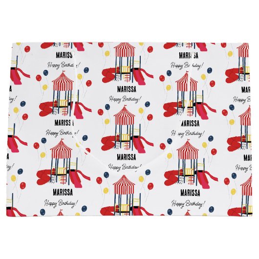 プレイグラウンドキッズボーイズガールズ誕生日名前をカスタムする ラージペーパーバッグ (正面)