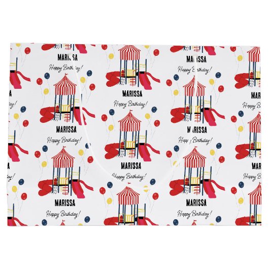 プレイグラウンドキッズボーイズガールズ誕生日名前をカスタムする ラージペーパーバッグ (裏面)