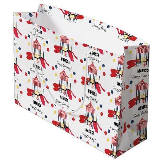 プレイグラウンドキッズボーイズガールズ誕生日名前をカスタムする ラージペーパーバッグ (裏面アングル)