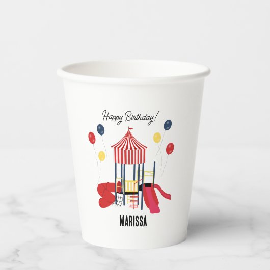 プレイグラウンドキッズボーイズガールズ誕生日名前をカスタムする 紙コップ (正面)