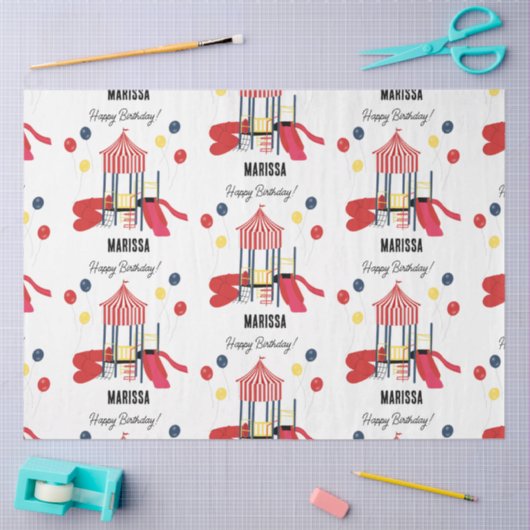 プレイグラウンドキッズボーイズガールズ誕生日名前をカスタムする 薄葉紙 (クラフト)