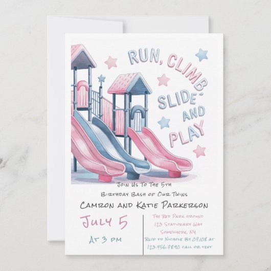 プレイグラウンドスライドすごいおもしろい誕生日Bash Welcome 招待状 (正面)