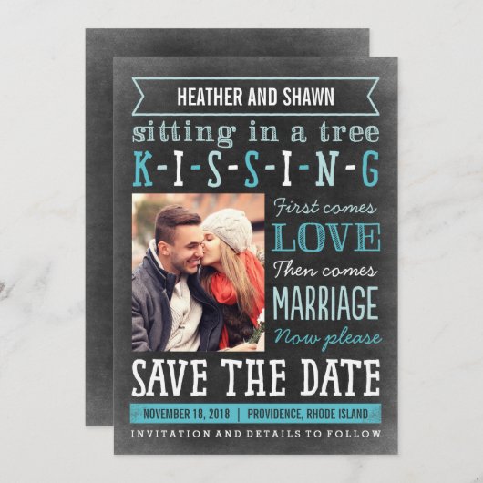 プレイグラウンドソング日付カードを保存 – ターコイズ セーブザデート (正面/裏面)