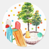 プレイグラウンドハッピーバースデーステッカー水玉模様パーク ラウンドシール (正面)