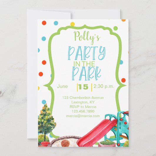 プレイグラウンドバースデーパーティーアレンジメントパークアウトドア 招待状 (正面)