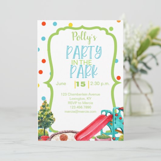 プレイグラウンドバースデーパーティーアレンジメントパークアウトドア 招待状 (スタンド正面)