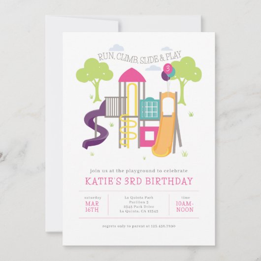 プレイグラウンドパークガール誕生日招待状 招待状 (正面)