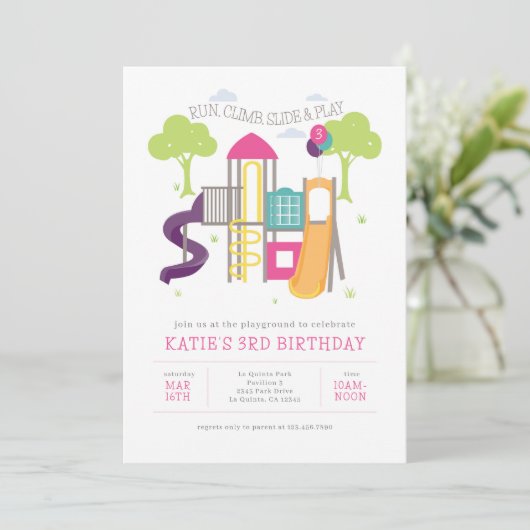 プレイグラウンドパークガール誕生日招待状 招待状 (スタンド正面)