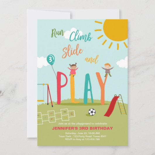 プレイグラウンド誕生日招待状パーティーインザパークボーイ 招待状 (正面)