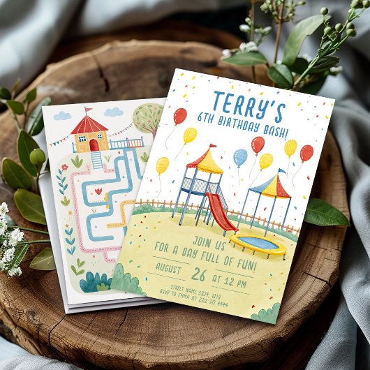 プレイグラウンド誕生日編集可能キッズパーティー 招待状