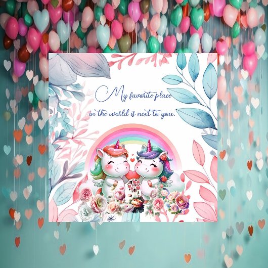 プレイスお気に入りのロマンチックユニコーンカップルバレンタイン シーズンカード