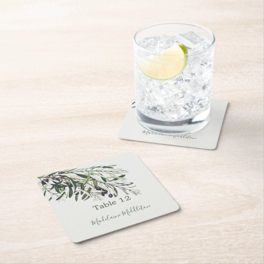 プレイスエスコートネームイタリアンシーティングオリーブ スクエアペーパーコースター (インサイチュ)