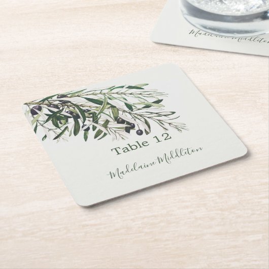 プレイスエスコートネームイタリアンシーティングオリーブ スクエアペーパーコースター (アングル)
