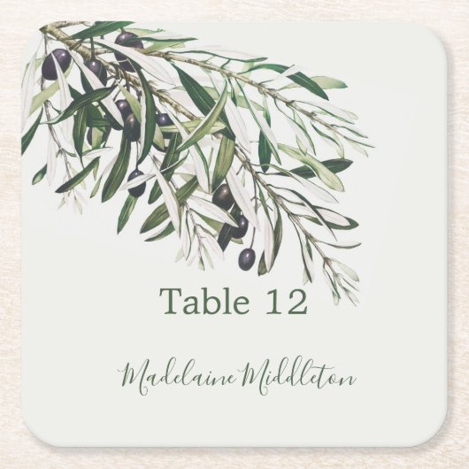 プレイスエスコートネームイタリアンシーティングオリーブ スクエアペーパーコースター (正面)
