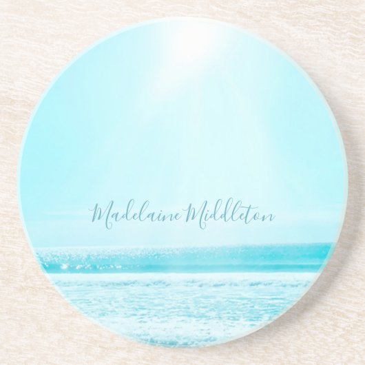 プレイスエスコートネームシーシー海ブルースクエア コースター (正面)