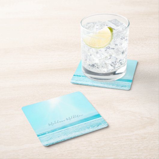 プレイスエスコートネームシーシー海ブルースクエア スクエアペーパーコースター (インサイチュ)